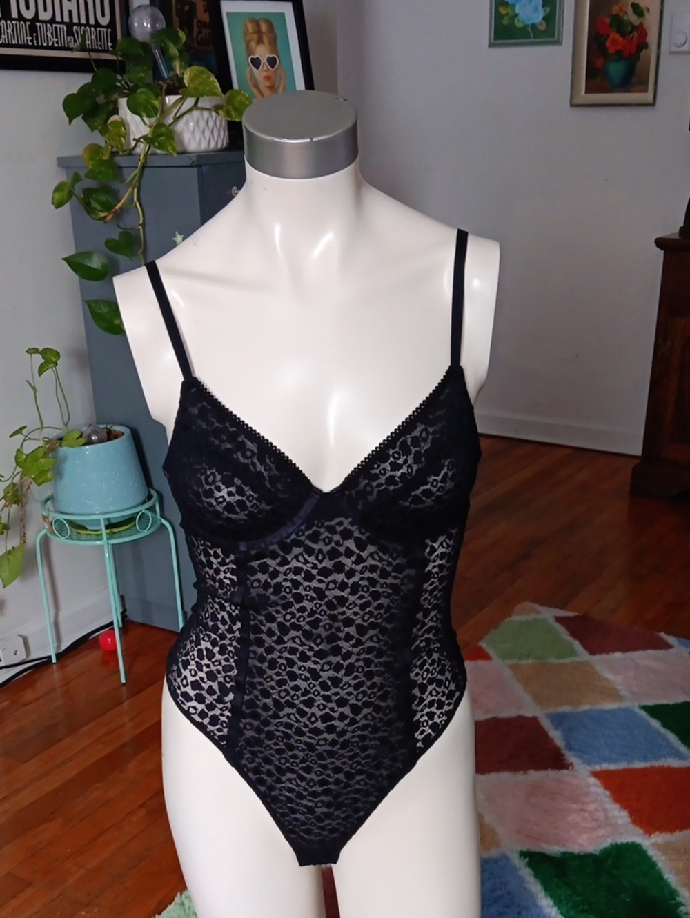 Black Lace Bodysuit Sheer Teddy - Women's Intimates